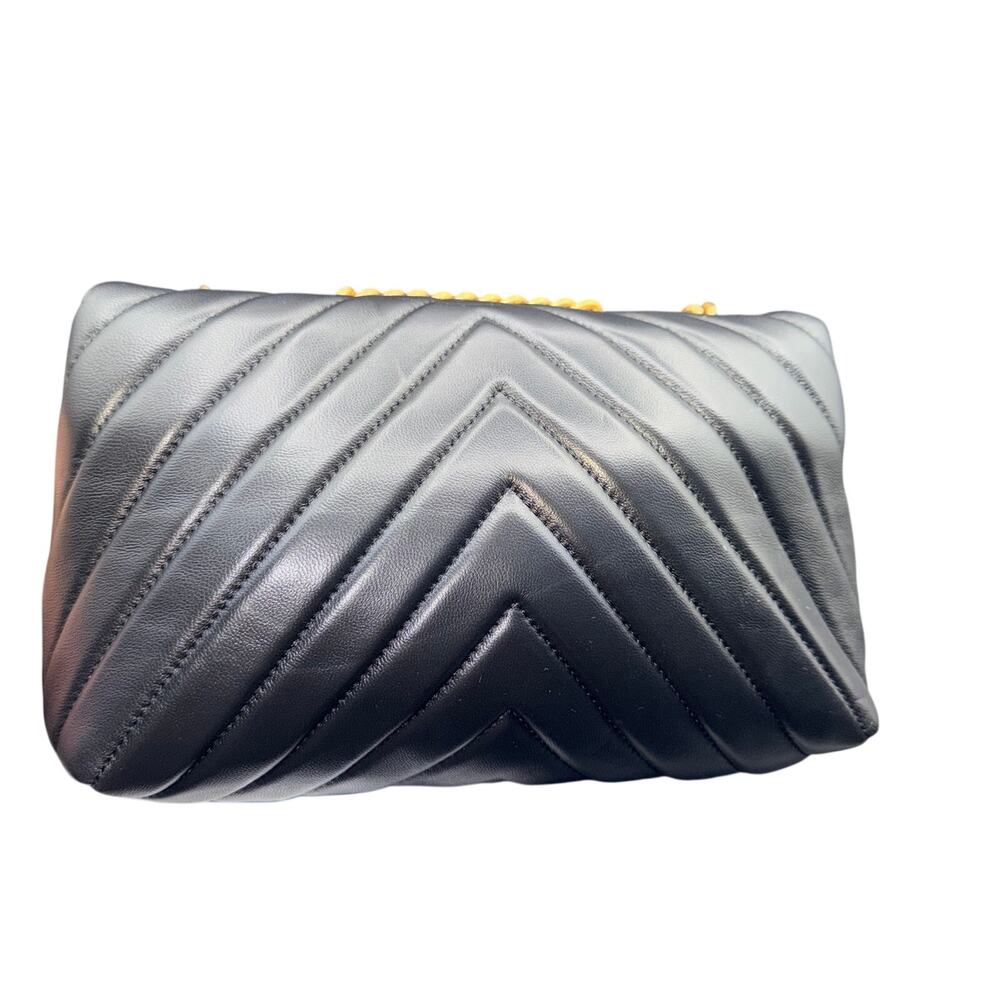 Quince NWT Black Chevron Quilted 100% Sheepskin Leather Crossbody Bag Gold - Picture 8 of 13